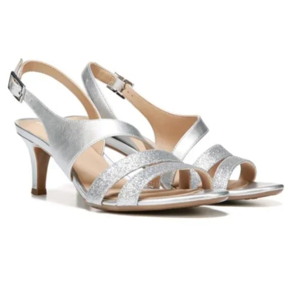 Naturalizer Womens Size 8 8M Taimi‎ Silver Dress Sandals Low Heels Shoes